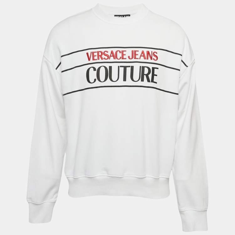 Pre Owned Versace Jeans Couture White Logo Embroidery Cotton Sweatshirt S