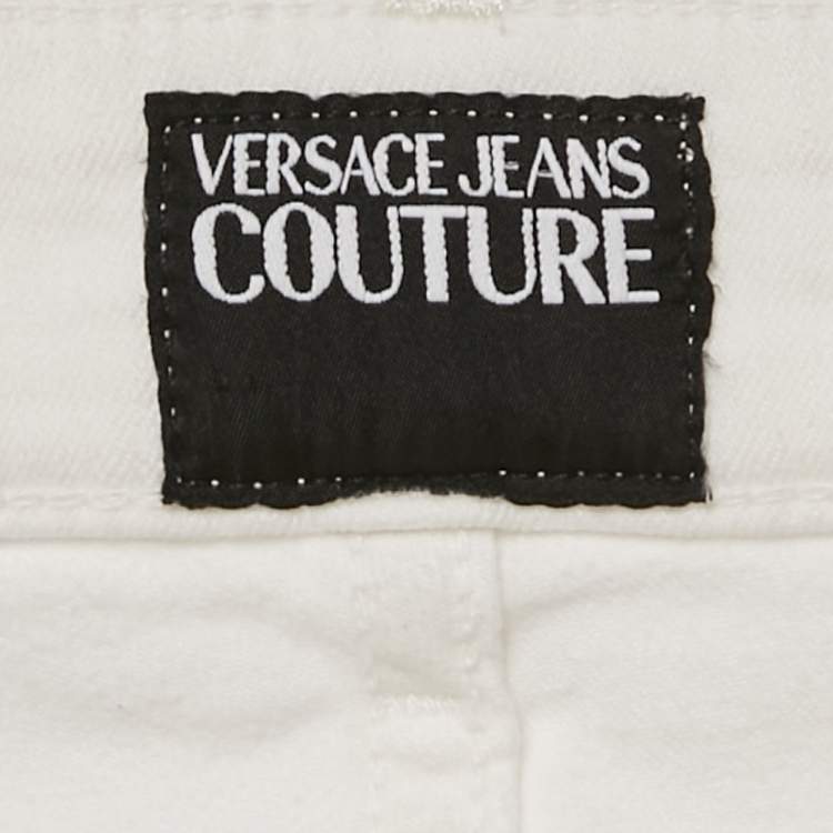 Pre Owned Versace Jeans Couture White Logo Embroidered Denim Slim Fitr Jeans M Waist 31"