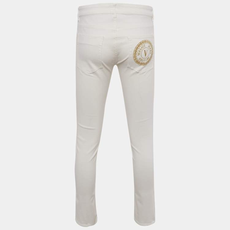 Pre Owned Versace Jeans Couture White Logo Embroidered Denim Slim Fitr Jeans M Waist 31"