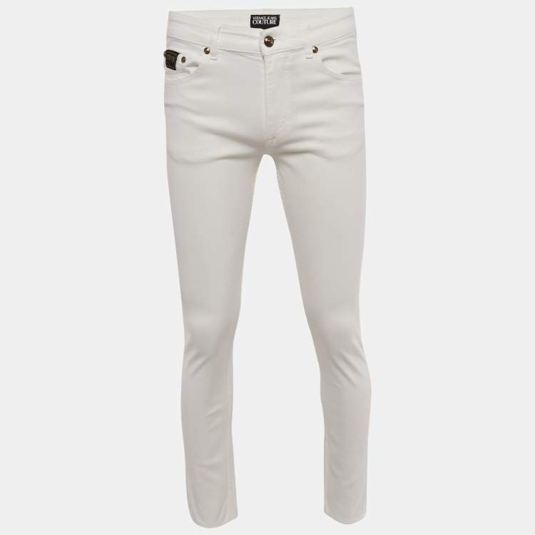 Pre Owned Versace Jeans Couture White Logo Embroidered Denim Slim Fitr Jeans M Waist 31"