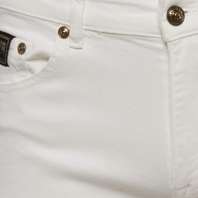 Pre Owned Versace Jeans Couture White Logo Embroidered Denim Slim Fitr Jeans M Waist 31"