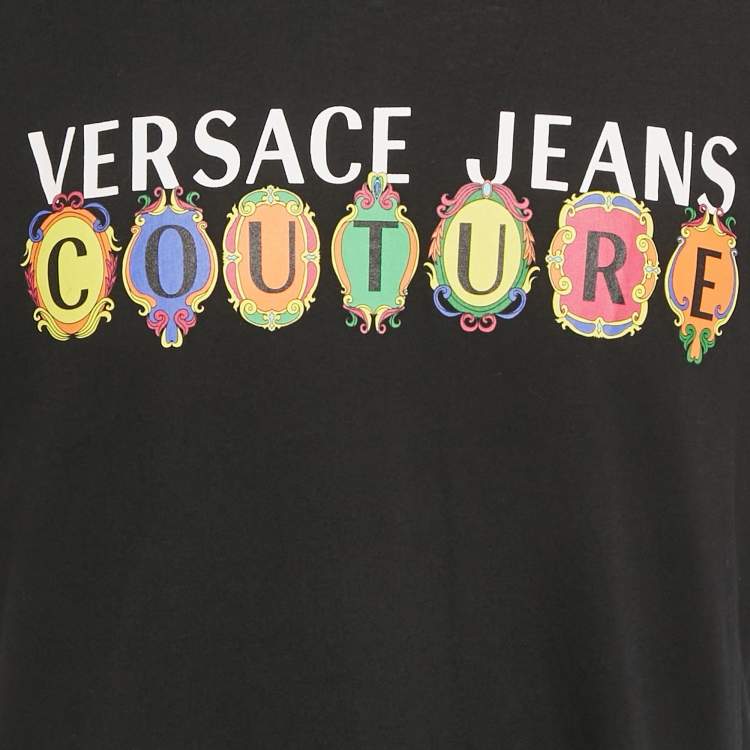 Pre Owned Versace Jeans Couture Black Logo Print Jersey T-Shirt XL