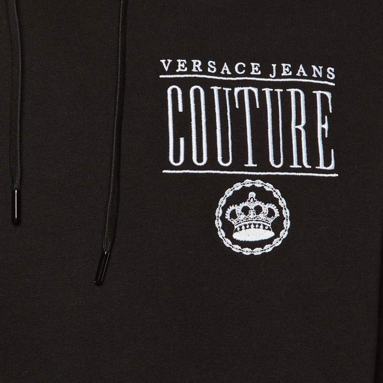 مملوكة مسبقًا Versace Jeans Couture Black Cotton Logo Embroidered Hoodie S