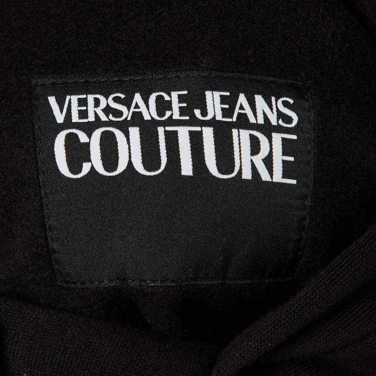مملوكة مسبقًا Versace Jeans Couture Black Cotton Logo Embroidered Hoodie S