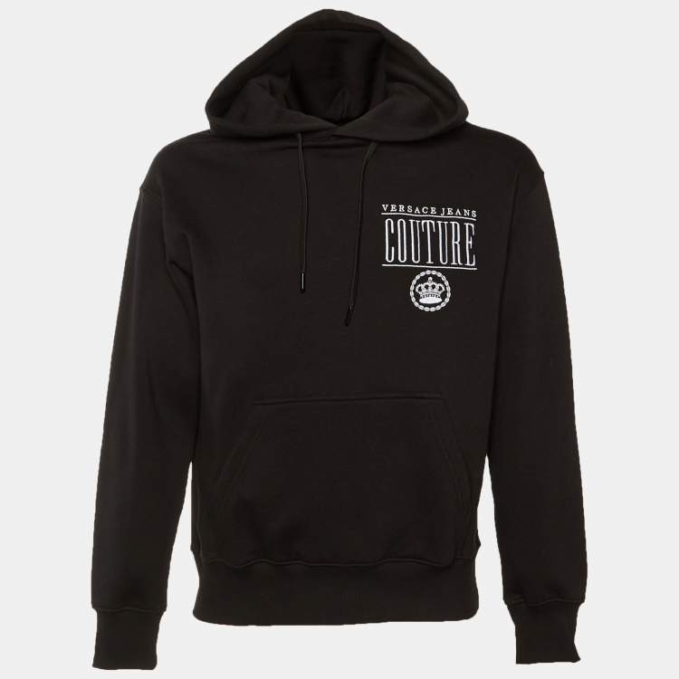 مملوكة مسبقًا Versace Jeans Couture Black Cotton Logo Embroidered Hoodie S