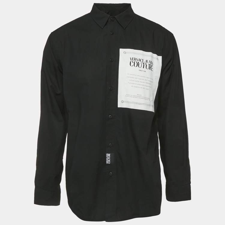 Pre Owned Versace Jeans Couture Black Printed Cotton Shirt XL