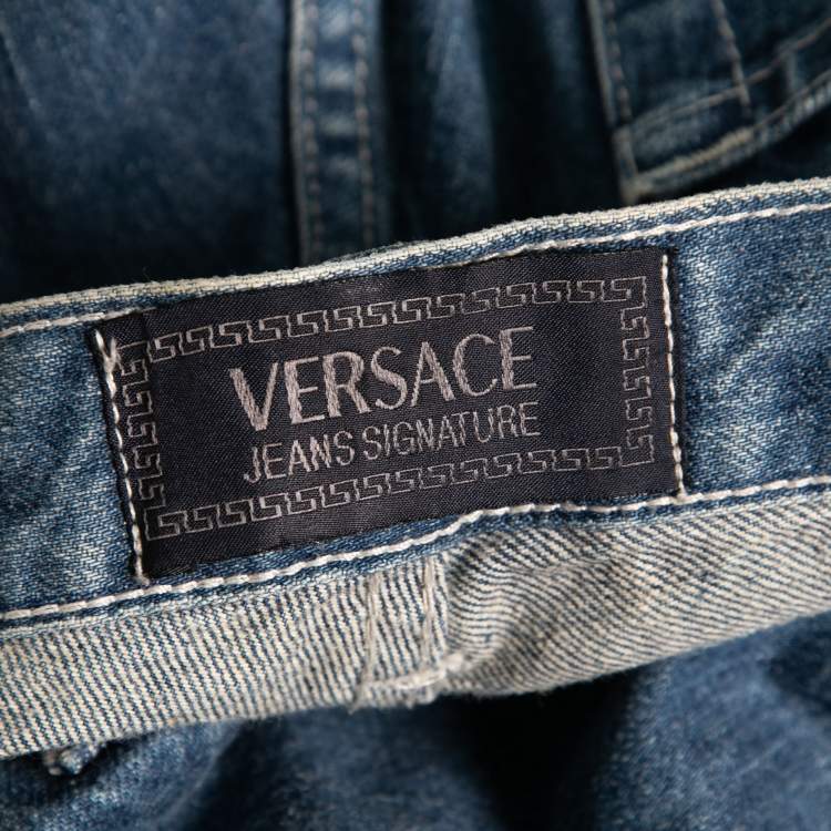 Pre Owned Versace Jeans Couture Vintage Blue Denim High-Rise Jeans Waist 34"