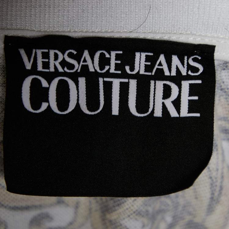 Pre Owned Versace Jeans Couture White Baroque Printed Cotton Pique Polo T-Shirt M