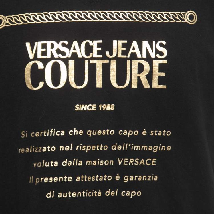 Pre Owned Versace Jeans Couture Black Printed Cotton Crew Neck Half Sleeve T-Shirt XL