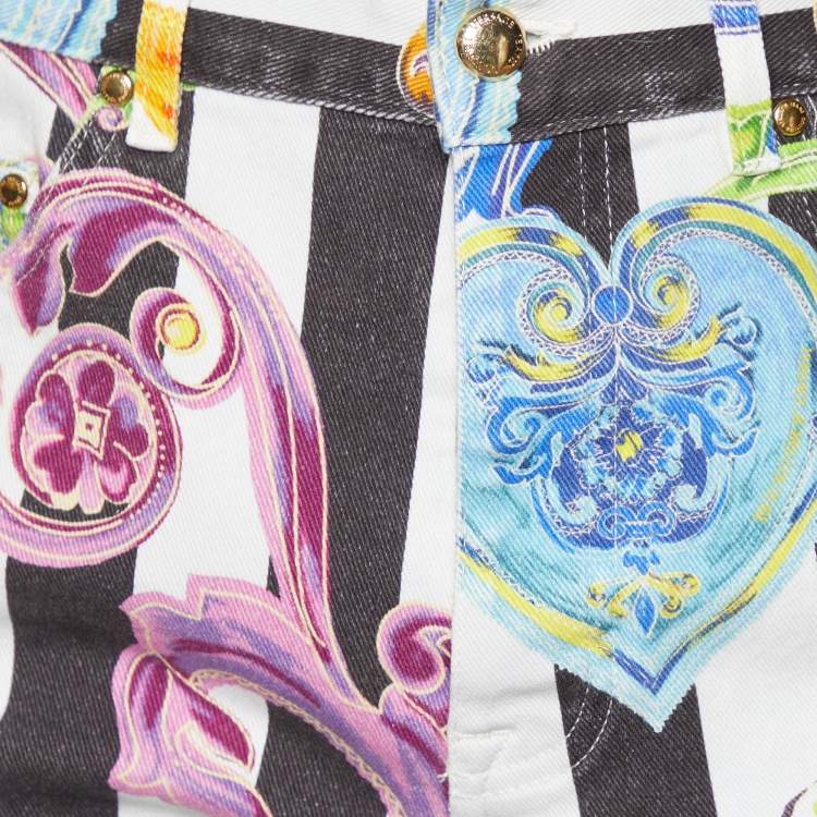 Pre Owned Versace Jeans Couture Multicolor Printed Denim Shorts S