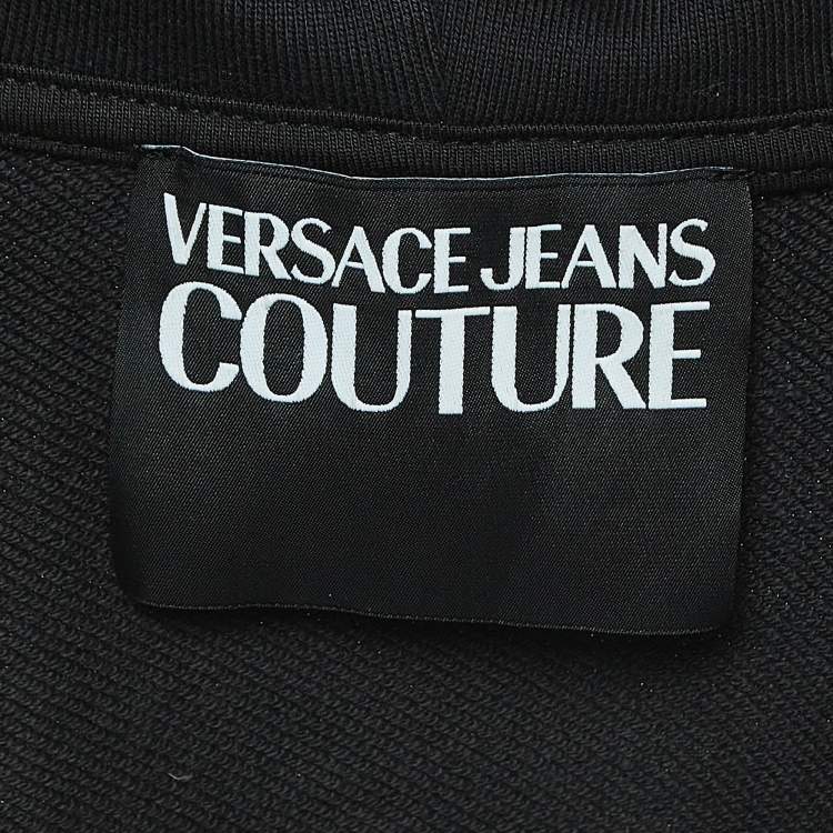 Pre Owned Versace Jeans Couture Black Cotton Logo Applique Hoodie M