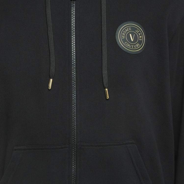Pre Owned Versace Jeans Couture Black Cotton Logo Applique Hoodie M