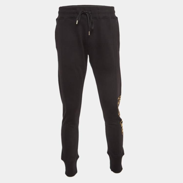 Pre Owned Versace Jeans Couture Black Logo Print Cotton Knit Drawstring Sweatpants L