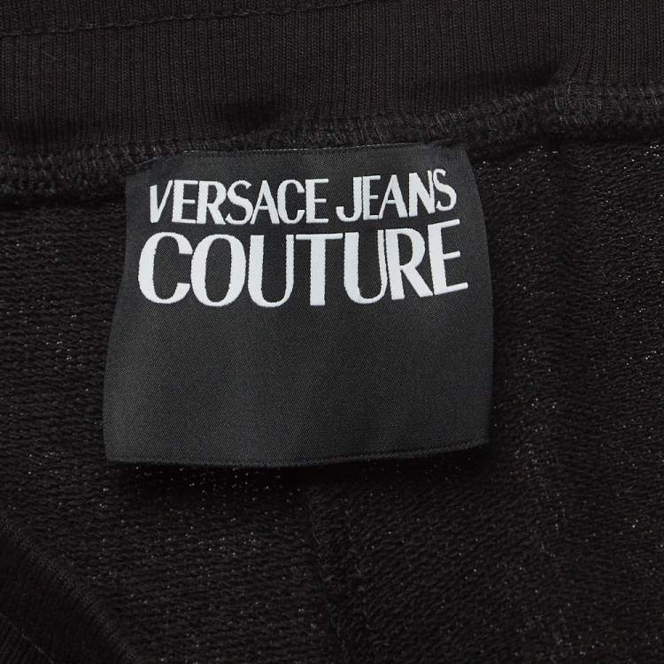 Pre Owned Versace Jeans Couture Black Logo Print Cotton Knit Drawstring Sweatpants L
