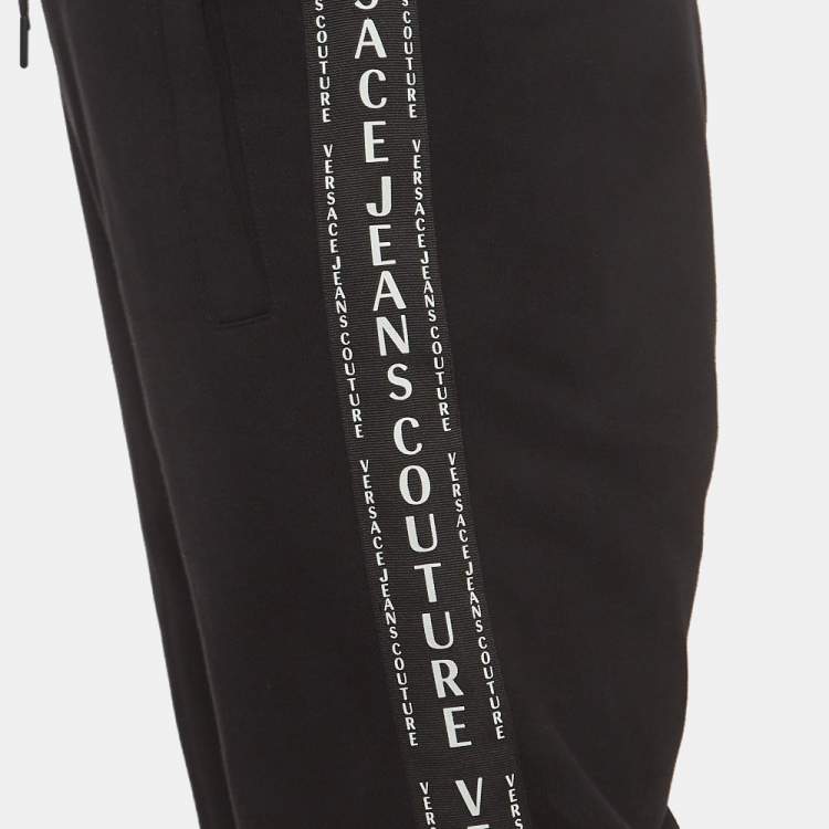 Pre Owned Versace Jeans Couture Black Logo Tape Detail Drawstring Track Pants L
