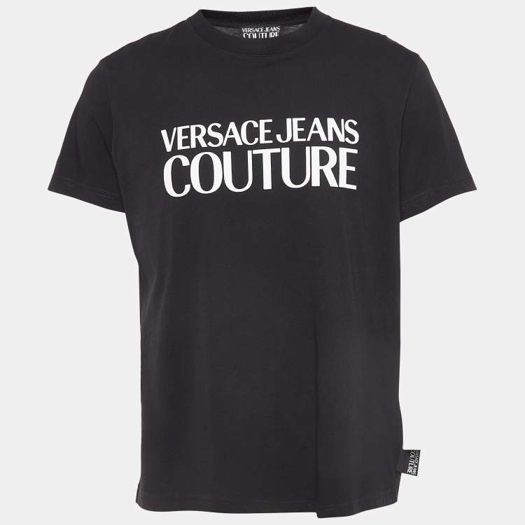 Pre Owned Versace Jeans Couture  Black Logo Print Cotton Crew Neck T-Shirt XL