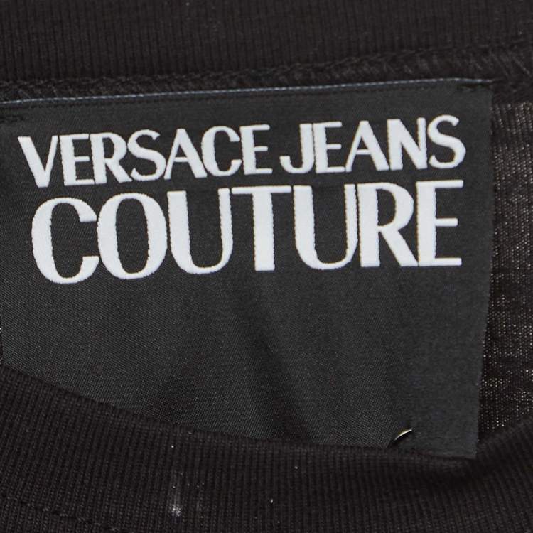 Pre Owned Versace Jeans Couture Black Logo Print Cotton Knit Half Sleeve T-Shirt XL