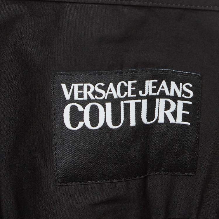 Pre Owned Versace Jeans Couture Black Logo Printed Cotton Full Sleeve Shirt XXXL