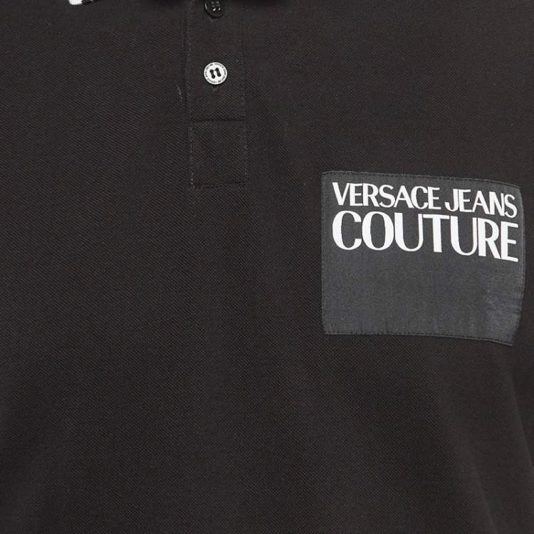 مملوكة مسبقًا Versace Jeans Couture Black Logo Patch Cotton Pique Polo T-Shirt XL