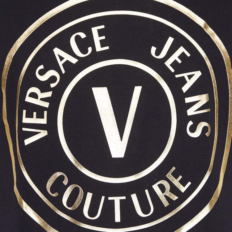 مملوكة مسبقًا Versace Jeans Couture Black Logo Print Cotton Crew Neck T-Shirt M