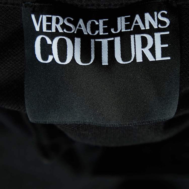 Pre Owned Versace Jeans Couture Black Logo Print Cotton Polo T-Shirt M