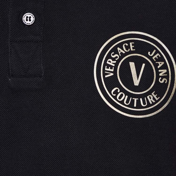 Pre Owned Versace Jeans Couture Black Logo Print Cotton Polo T-Shirt M