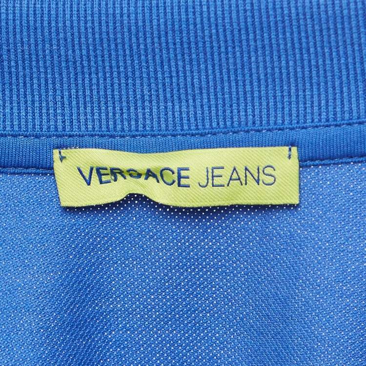 Pre Owned Versace Jeans Blue Logo Leather Trim Pique Cotton Polo T-Shirt XL