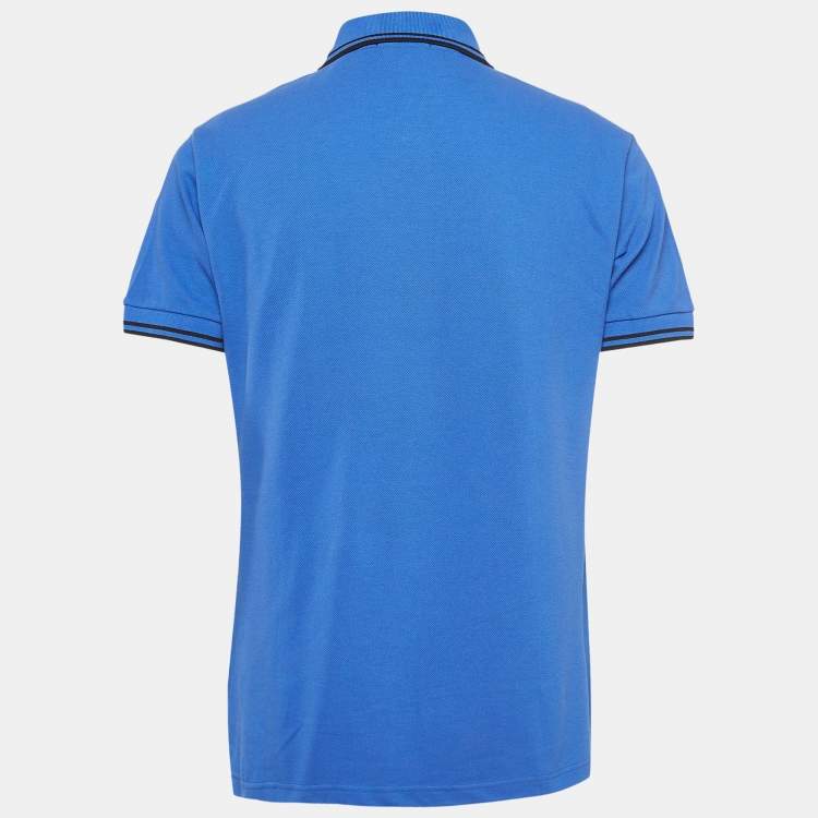 Pre Owned Versace Jeans Blue Logo Leather Trim Pique Cotton Polo T-Shirt XL