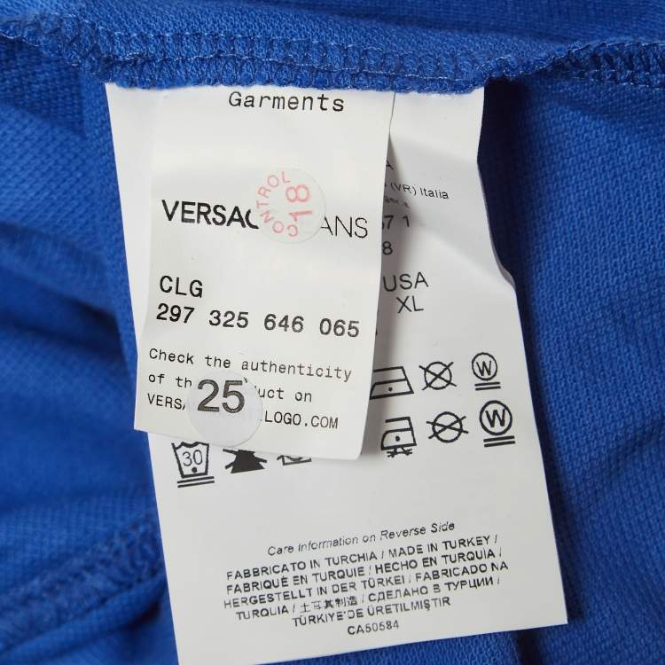 Pre Owned Versace Jeans Blue Logo Leather Trim Pique Cotton Polo T-Shirt XL