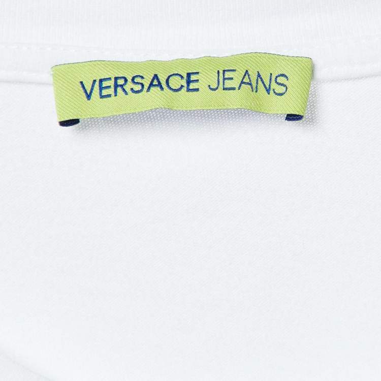 Pre Owned Versace Jeans White Logo Rubber Print Cotton T-Shirt XXXL