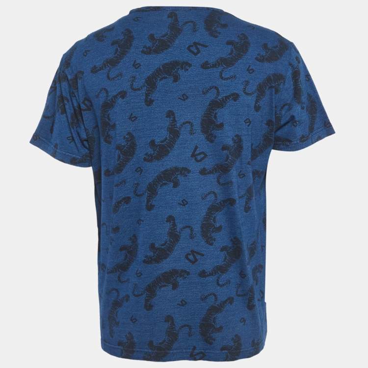 مملوكة مسبقًا Versace Jeans Blue Tiger Print Jersey Crew Neck T-Shirt XL