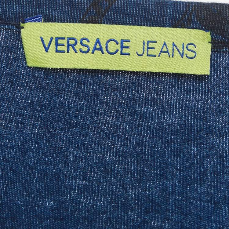 مملوكة مسبقًا Versace Jeans Blue Tiger Print Jersey Crew Neck T-Shirt XL