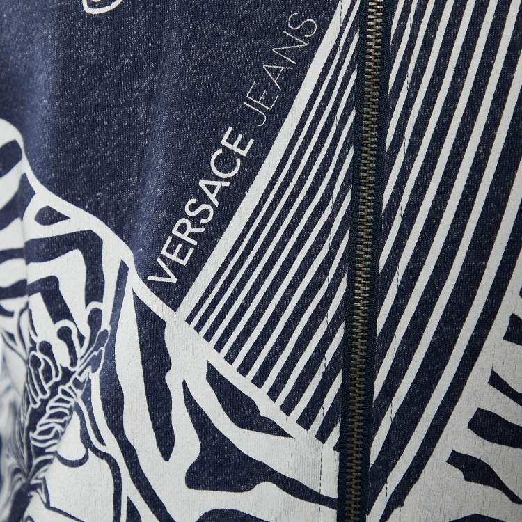 مملوكة مسبقًا Versace Jeans Blue Printed Knit Zip Front Jacket M