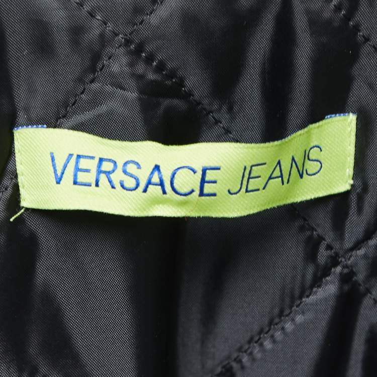 Pre Owned Versace Jeans Black Striped Wool Blend Button Front Varsity Jacket L