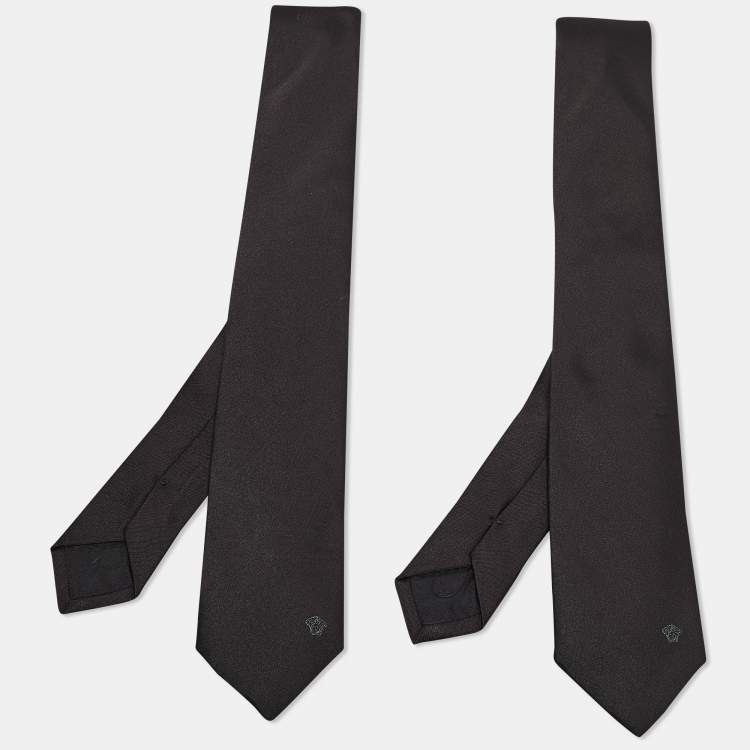 Pre Owned Versace Black Medusa Embroidered Silk 2-Pack Ties