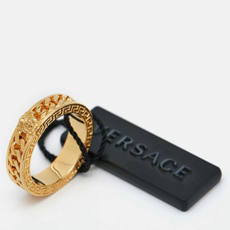 Pre Owned Versace Medusa Head Chain Gold Tone Ring Size 62