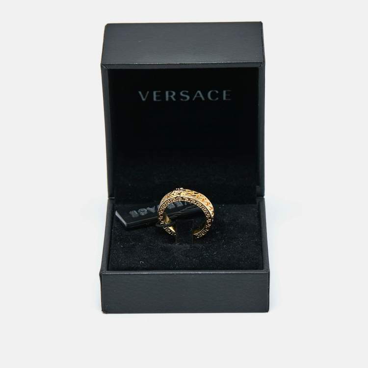 Pre Owned Versace Medusa Head Chain Gold Tone Ring Size 62