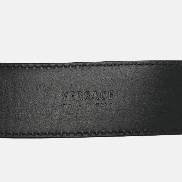 Pre Owned Versace Black Leather La Medusa Buckle Belt 95 CM