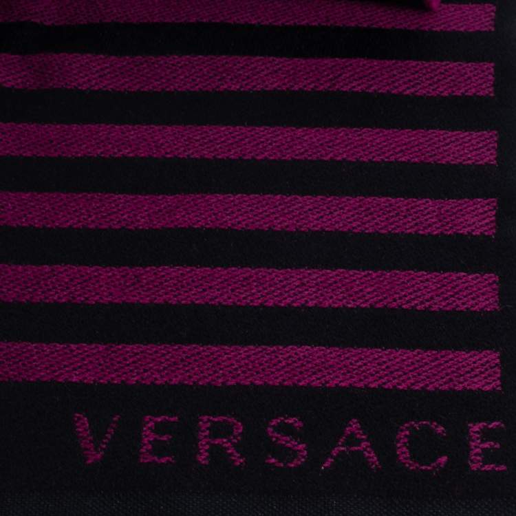 Pre Owned Versace Purple Striped Medusa Patterned Wool Scarf