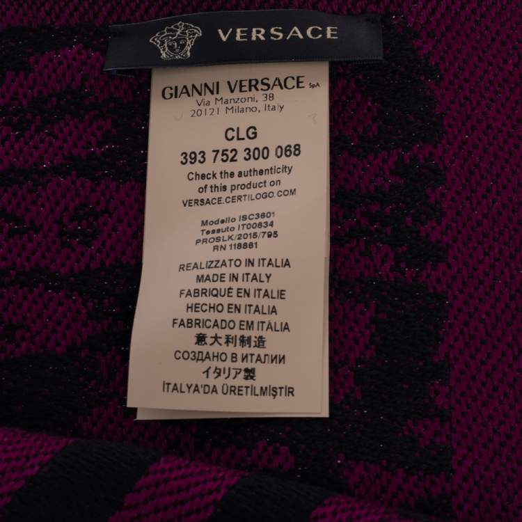 Pre Owned Versace Purple Striped Medusa Patterned Wool Scarf