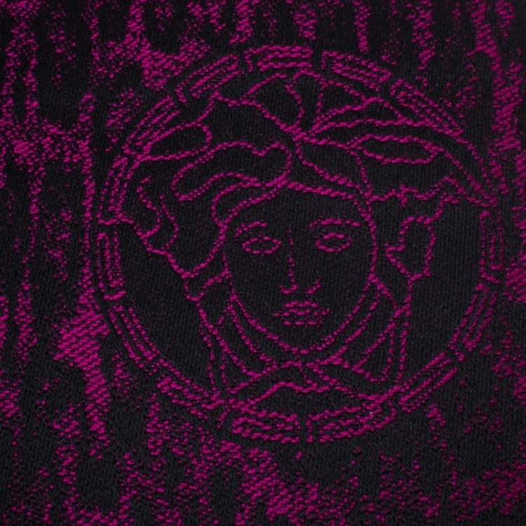 Pre Owned Versace Purple Striped Medusa Patterned Wool Scarf