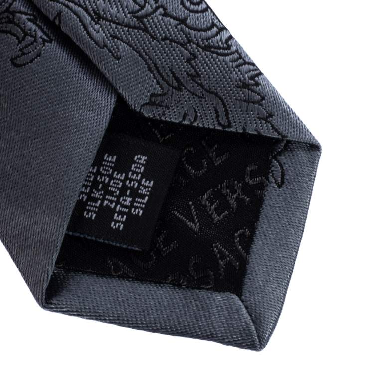 Pre Owned Versace Grey Baroque Patterned Jacquard Silk Tie
