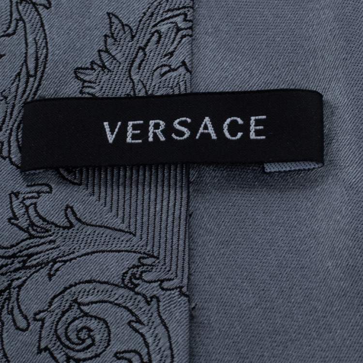 Pre Owned Versace Grey Baroque Patterned Jacquard Silk Tie
