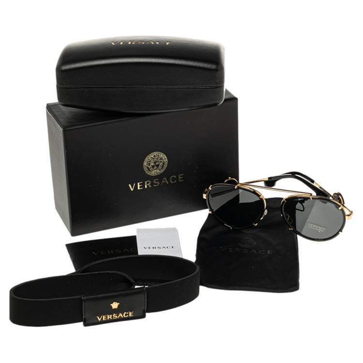 Pre Owned Versace Black Vintage Icon Pilot Clip On Aviator Sunglasses 