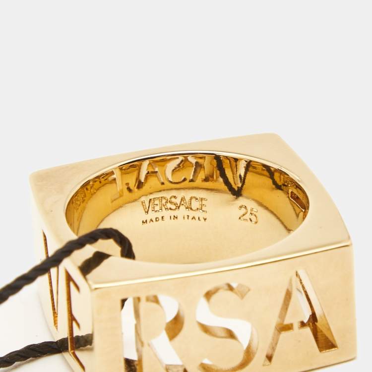 Pre Owned Versace Medusa Gold Tone Ring Size 65