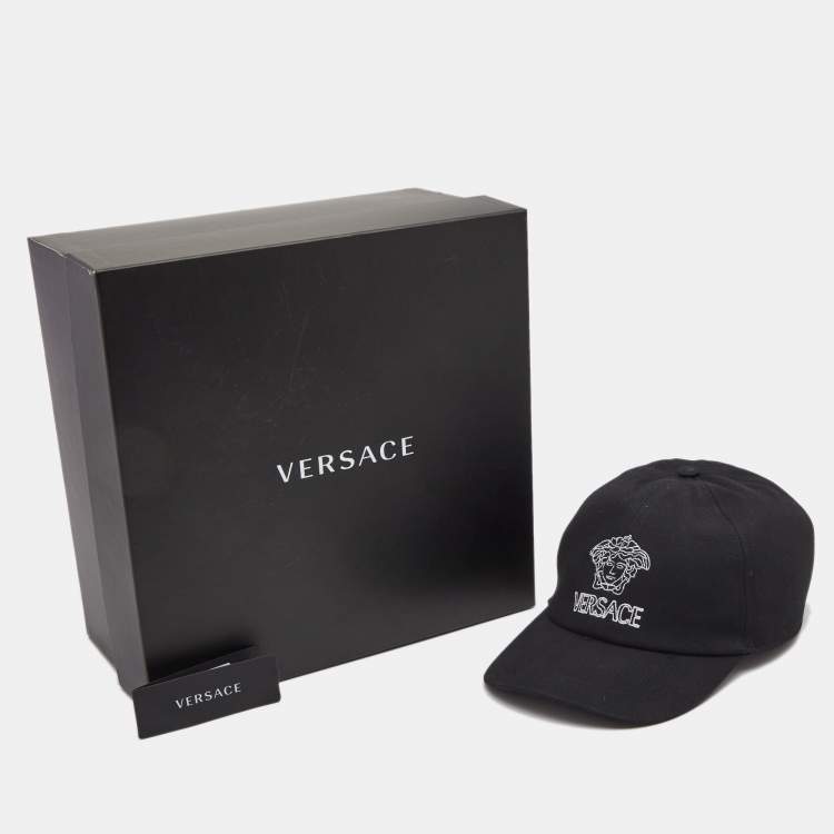 Pre Owned Versace Black Medusa Embroidered Cotton Canvas Baseball Cap 