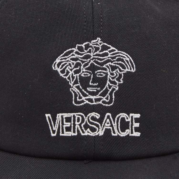 Pre Owned Versace Black Medusa Embroidered Cotton Canvas Baseball Cap 