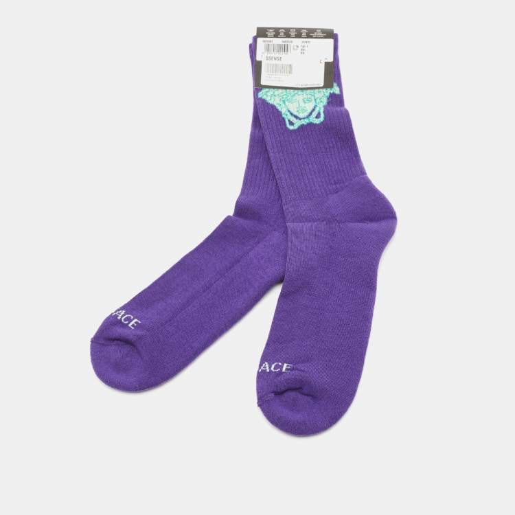 Pre Owned Versace Purple Medusa Knit Calf Length Socks L