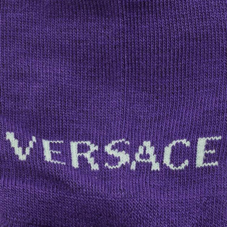 Pre Owned Versace Purple Medusa Knit Calf Length Socks L