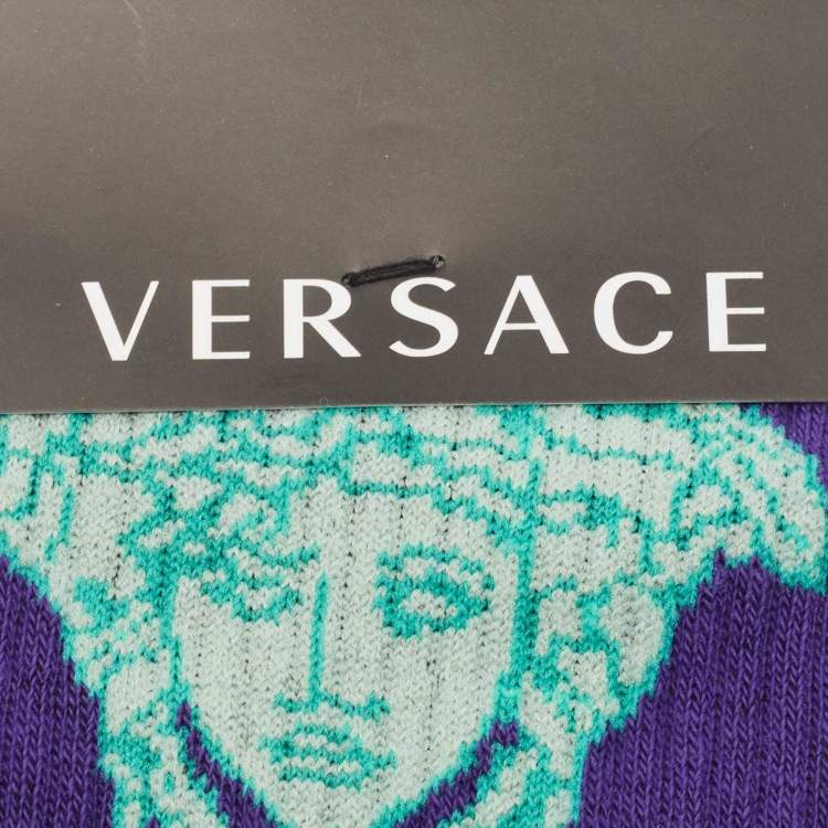 Pre Owned Versace Purple Medusa Knit Calf Length Socks L